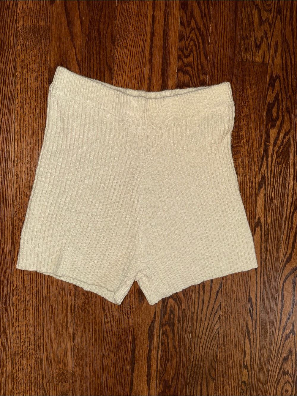 Amazon Cream Ribbed High Waist Women's Shorts